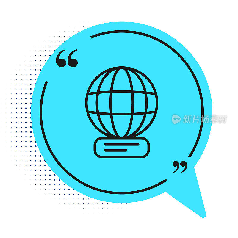 Black line Worldwide icon isolated on white background. Pin on globe. Blue speech bubble symbol. Vector